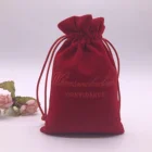 Custom Red Jewelry Velvet Drawstring Pouch With Embroidery