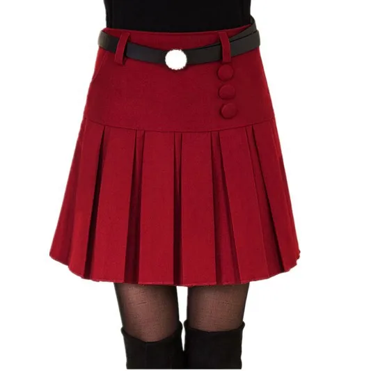 Free Shipping Autumn Winter New Korean Thin Red Female Skirt , High Waist Pleated A-Line Plus Size Skirts 029 M-L-XL-XXL-XXXL