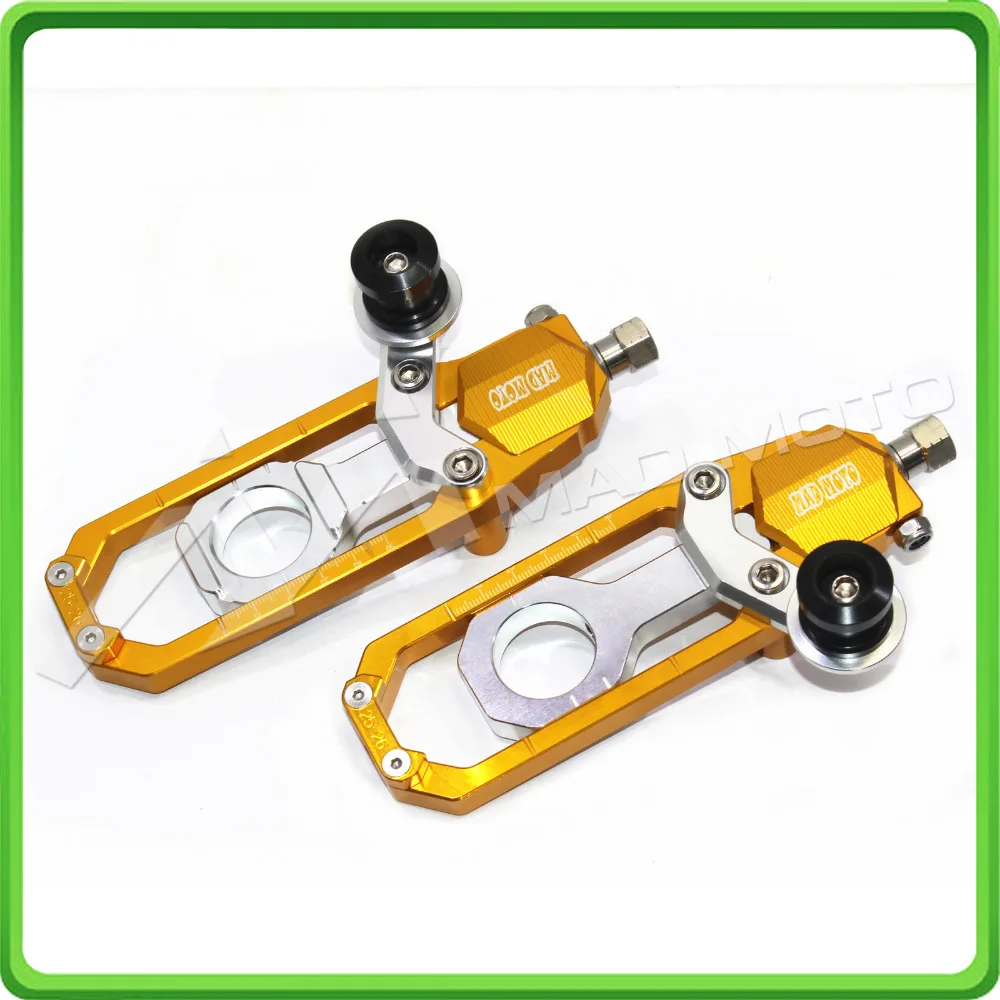 Motorcycle Chain Tensioner Adjuster with paddock bobbins kit for Yamaha YZF-R1 R1M R1S 2015 2016 2017 15 16 17 Gold&Silver (5)