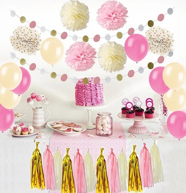 46pcs set lily party wall decor pink baby shower decoration for