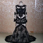 BRD1309 Black Sexy Latest Design Formal Full Length Long Sleeve Lace Evening Gown