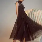 Elegant black turtleneck lace sexy dress
