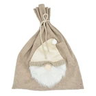 Exquisite fashion plush beard Santa pattern design decoration tree christmas drawstring canvas gift bag with rope