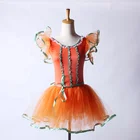 orange tutu skirt green ribbon dance wear elegant stage performance costume
