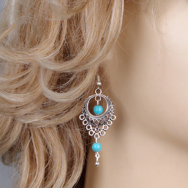 European and American trade retro fashion jewelry big national wind Pierced Earrings turquoise earrings female