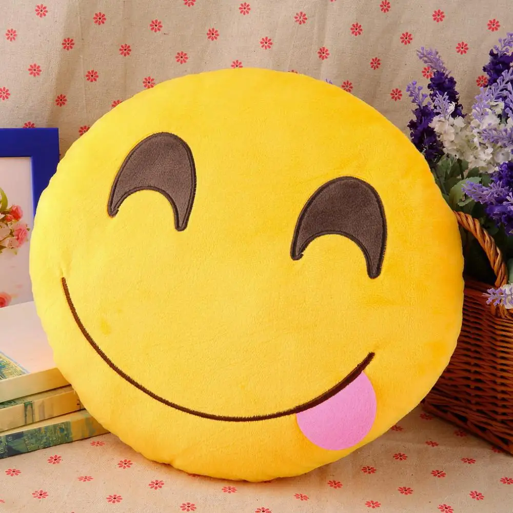 Soft Emoji Smiley Emoticon Yellow Round Cushion Pillow Stuffed Plush Toy Doll Christmas Present New
