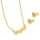 Hot Stainless Steel Gold Plated Jewelry Set Women Love Earring Necklace