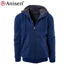 2 JXQY Custom Warm Sherpa Lined 2 Layer Mens CVC Fleece Hooded Zip Jacket