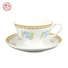 Customized promotion bone china ceramic gold tea cup set and saucer