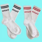 DRWS 2 pairs men's athletic basketball tennis cushioned dri fit crew socks 2 size red/black stripe