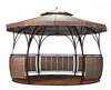 Hot sale outdoor rome design double roof rattan wicker gazebo tent with WPC floor