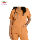 Cotton Polyester V-Neck Cheap plus size stretch Doctors Medical Scrub Uniform for Women