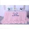 CL072A New design beautiful 2019 custom made many colors long drape bush pink ruffled table cloth or bridal table skirt