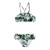 Factory Custom Made Little Girls Toddler Swimwear Palm Beach Frill Crop Set Bikini