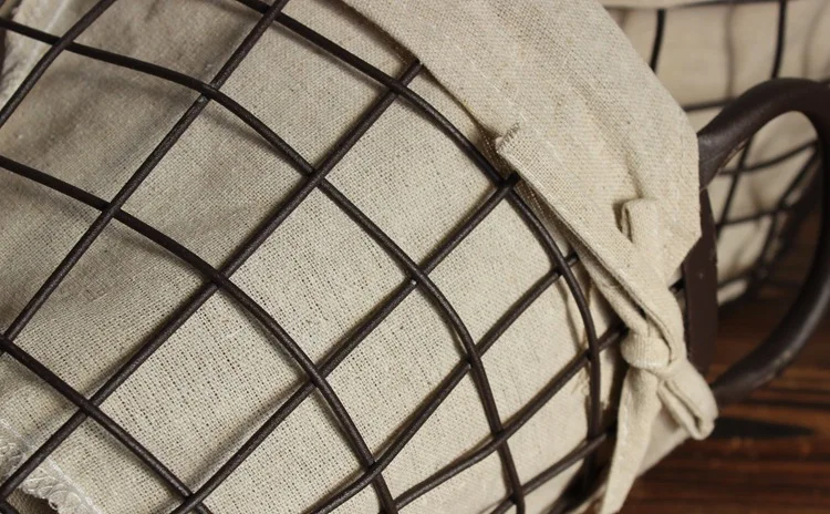 Metal wire and linen bag magazine Baskets, concise style