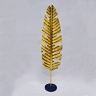 Hot sales home decoration Golden metal palm leaf marble base desk standing crafts