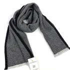 Black White Cozy Woman Winter Accessory Wool Herringbone Scarf
