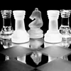 CHESS SET Glass Chess Board in box, clear & frosted plastic pcs, 3 size No Checkers!