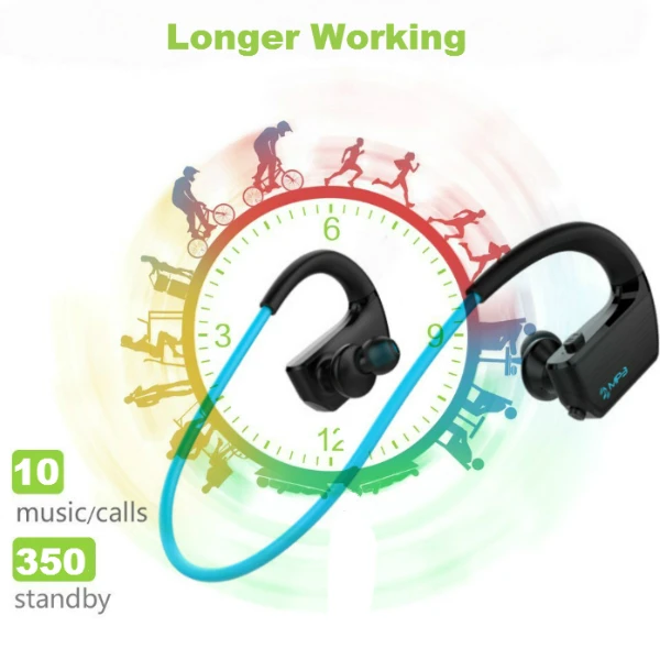 10 Hours v4.2 mp3 Player headphones waterproof sport neckband wireless sport bluetooth headset with microphone - ANKUX.COM