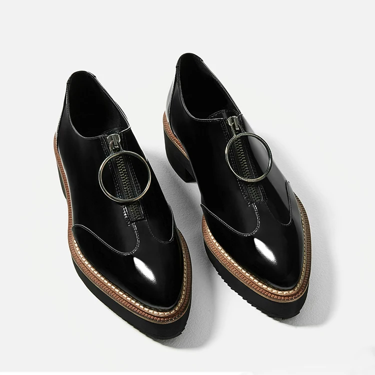 Lady Oxford Shoes Stylish Leather Metal 