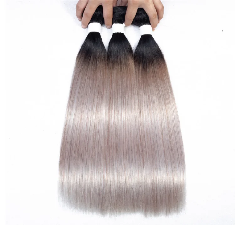 Platinum Grey Ombre Hair 3 Bundles Two Tone 1b Grey Human Hair