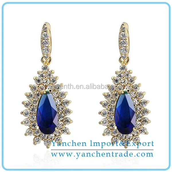 simple gold earring designs for women drop earring with blue and