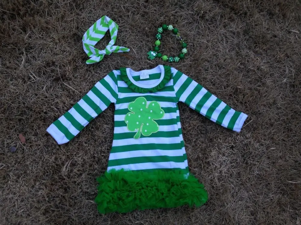 baby girls shamrock dress st patrick girls cotton dress with matching chunky necklace and bow set