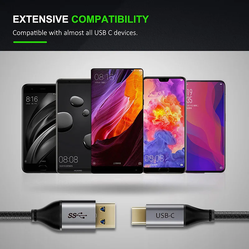 CABLETIME USB C 3.0 Type c Nylon Mobile Phone Cable 3.0A 5Gbps Fast Charging For Huawei Samsung Xiaomi One Plus,1m 3ft - ANKUX.COM