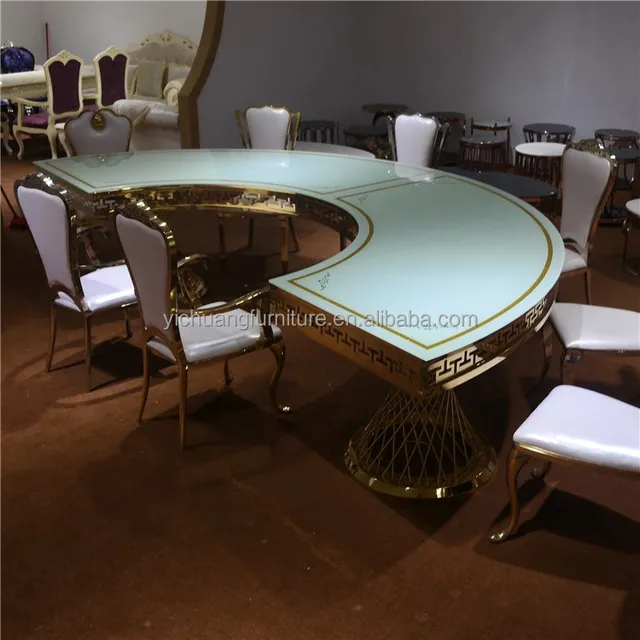 strong frame and strong glass top gold stainless steel wedding dining table with YC-ST29