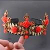 Baroque Headband Retro Palace Crown Gold Leaves Wide Cross Rose Flower Velvet Headdress For Women Bride Wedding Hair Accessories