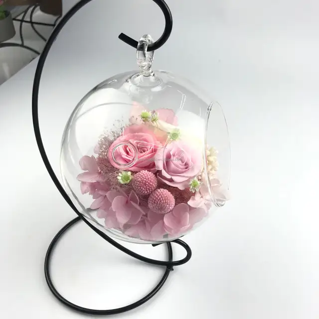 huayu flower preserved roses in round glass dried flowers