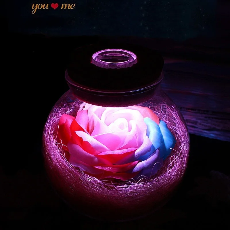 Led Romantic Rose Flower Night Light Lucky Bottle RGB Dimmer Lamp With 16 Color Remote Holiday Gift For Lover Girl Bedroom Decor (25)