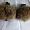 Wholesale customized new design luxury ladies real raccoon fur open toe fluffy slippers