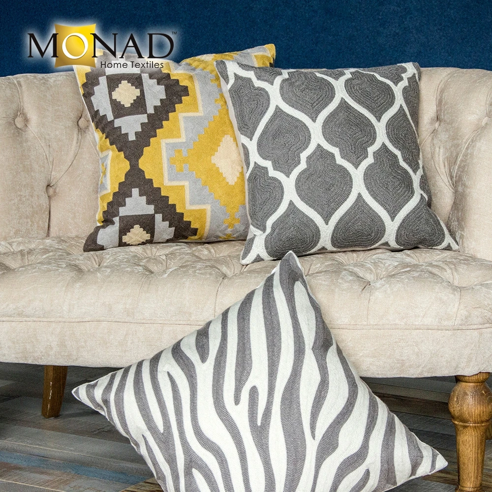 Monad 26 Inch Embroidery Cushion Square Yellow Pillow Covers For