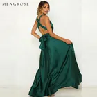 Sexy Full Length Silk Like Satin Open Back Prom Gown Low Cut Sexy Evening Dresses