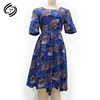 Wholesale African Traditional Clothing Attire Dresses Short Blue African Dashiki Print Dress Short Sleeve High Low Dress
