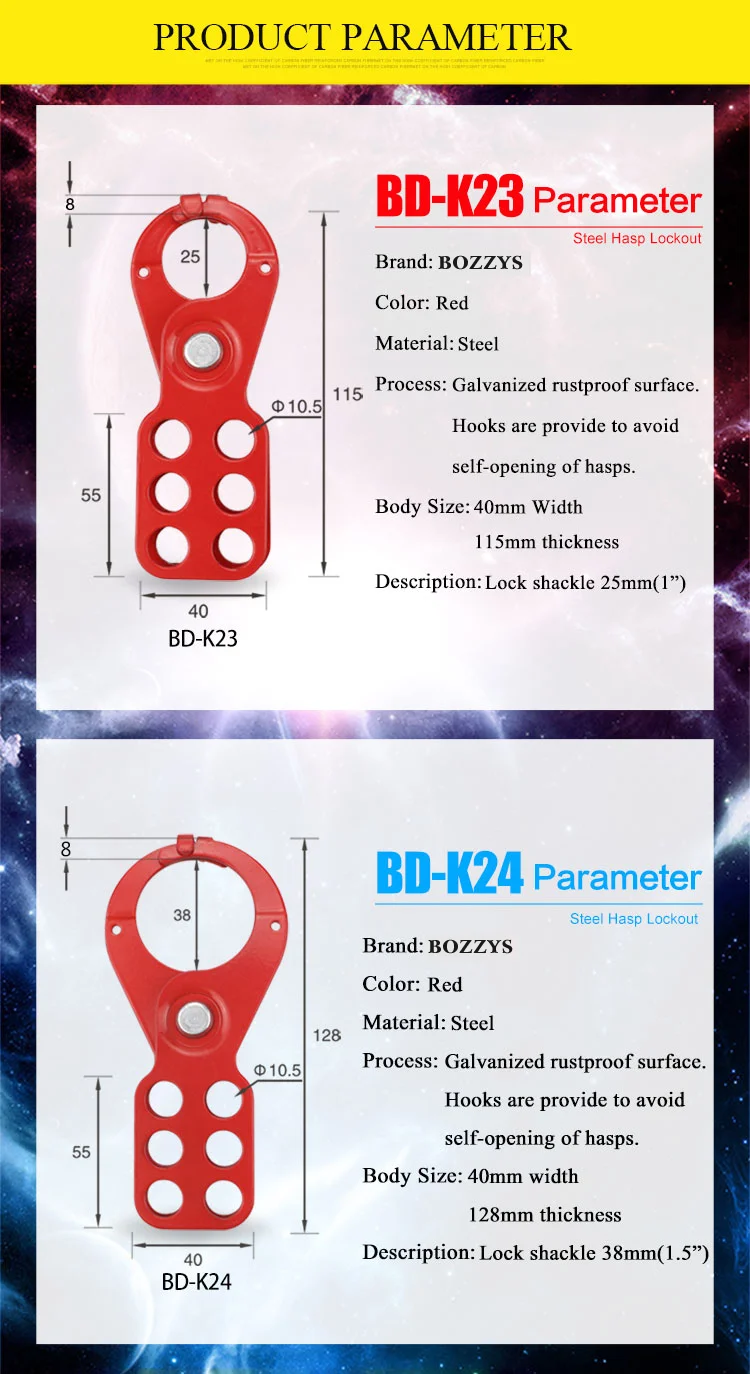 BOSHI Super September Customized Steel Material Red Safety Lockout Hasp With 6 Padlocks