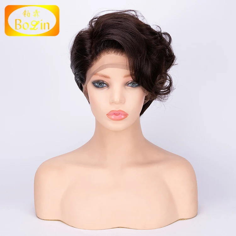 Envío gratuito precio asequible 8A grado camboyano cabello humano negro Natural Pixie corto Peluca de encaje completo
