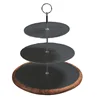 Party decoration birthday black slate stone 3 tier round cake stand set in guangzhou
