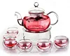 Heat Resistant Explosion-proof Glass Transparent Tea Services Set,Teapot Infuser+Warmer+6 Double Wall Tea Cups Set