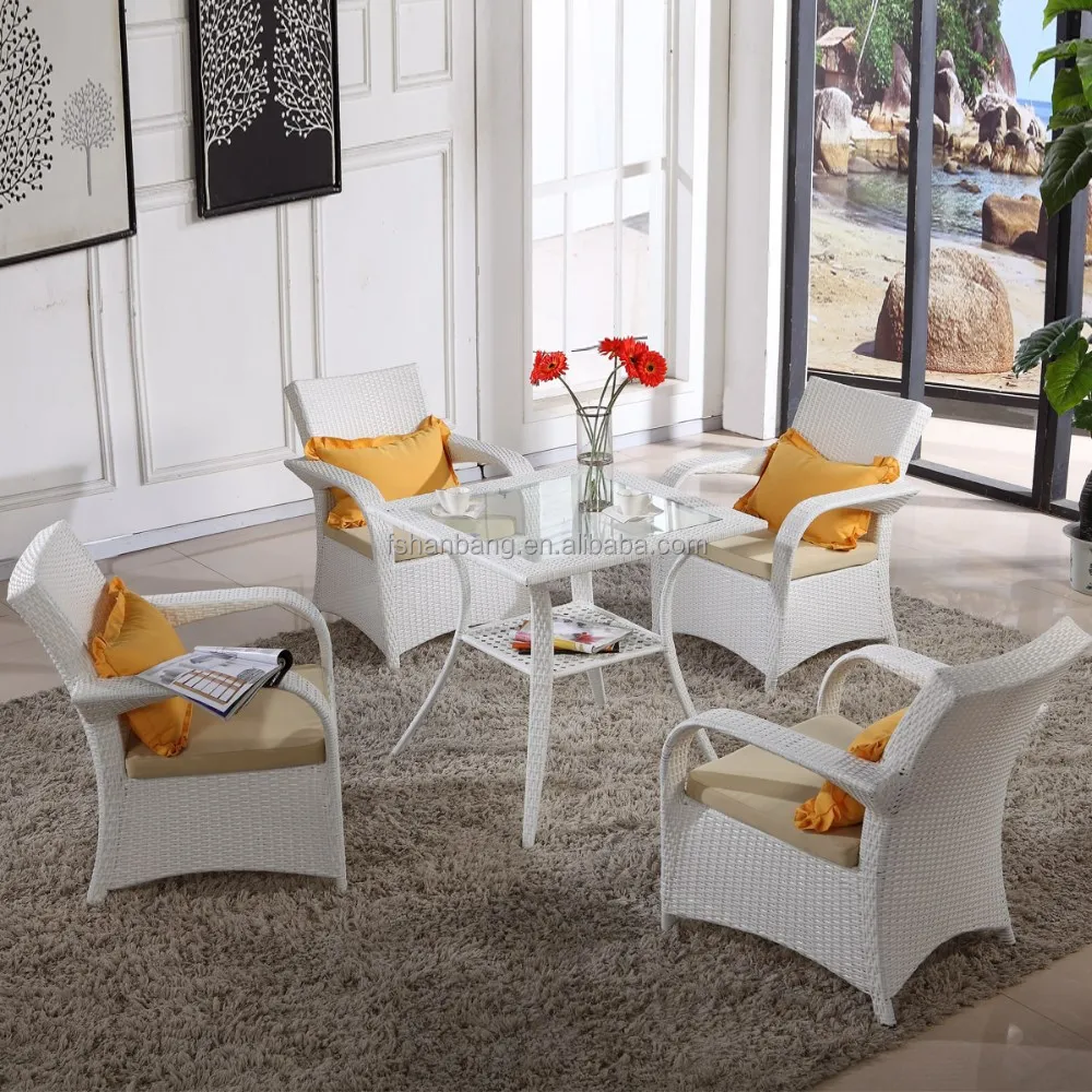 Outdoor Plastic Resin Wicker Rattan White Dining Table And ...
