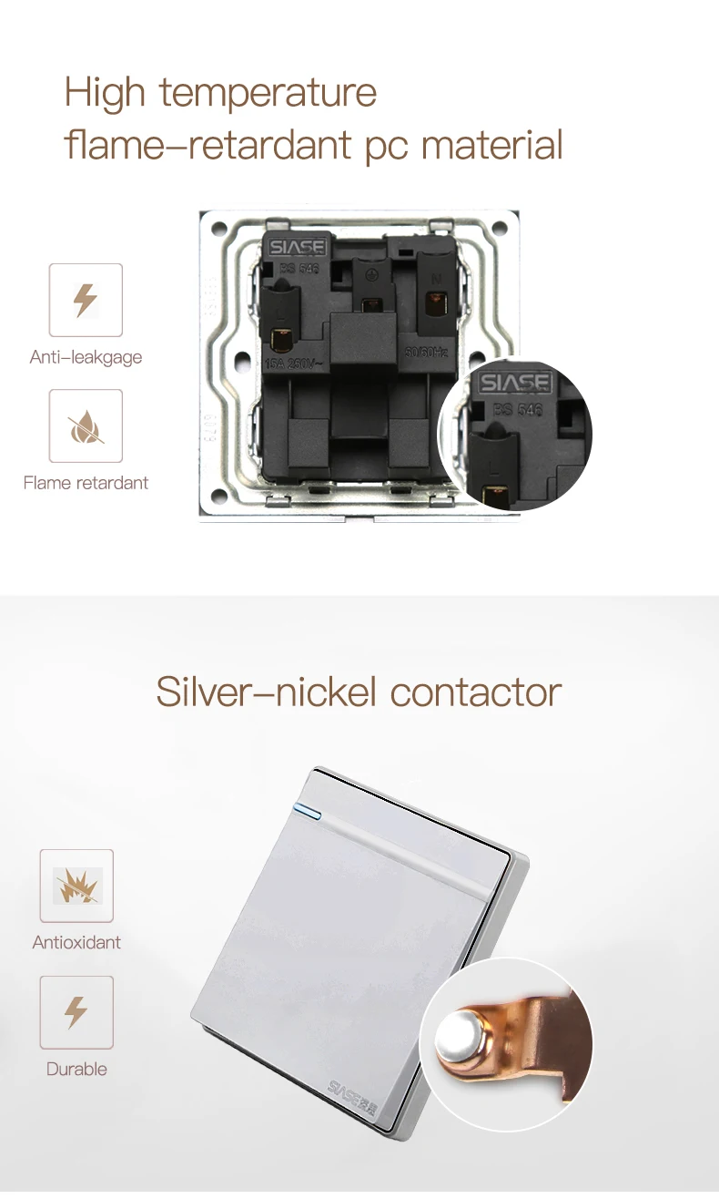 AC power newly frameless home switches 2 gang metal light switch