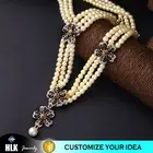 Jewelry Flashing 3 Layers Pearls Black Flower Pendant Necklace