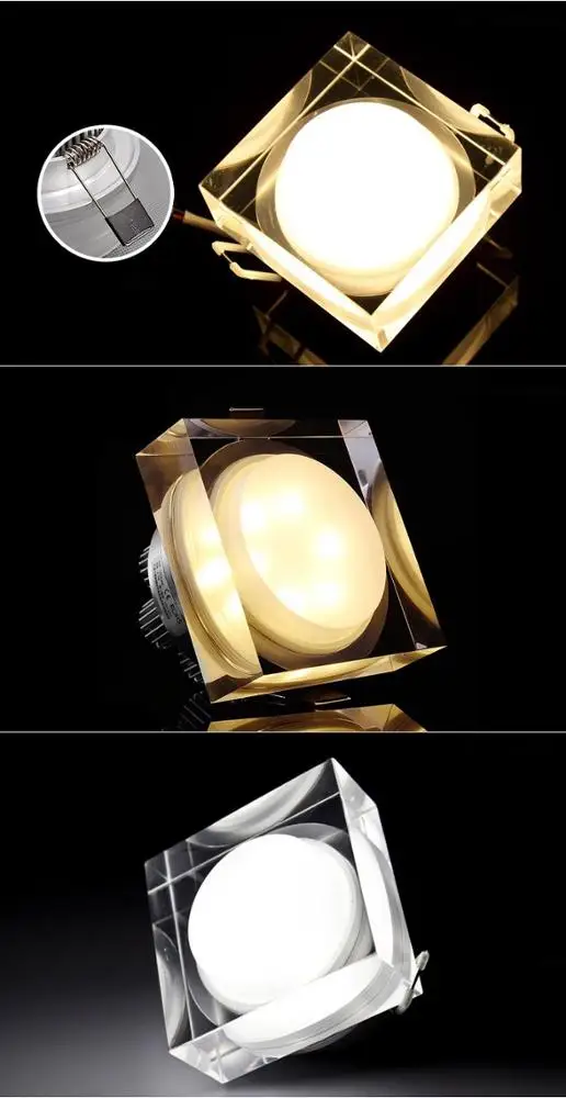  SquareRound ceiling lamp Crystal LED Downlight 1W3W5W9W LED Ceiling Lamp Corridor Lights AC110V220V LED Spot Light (2)