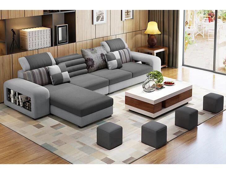 Luxo moderno barato sala de estar sofá de tecido em forma de L de canto secional