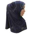 Low price Muslim with flowers hot drilling ice silk fabric plain viscose scarf hijab
