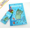 School stationery set custom design painting colorful filling books for kids with 6 pack watercolor crayon and colored pencils