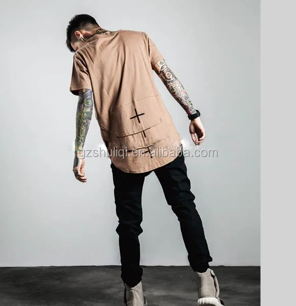 sleeve hoodie hip hop t shirt extended longline streetwear mens