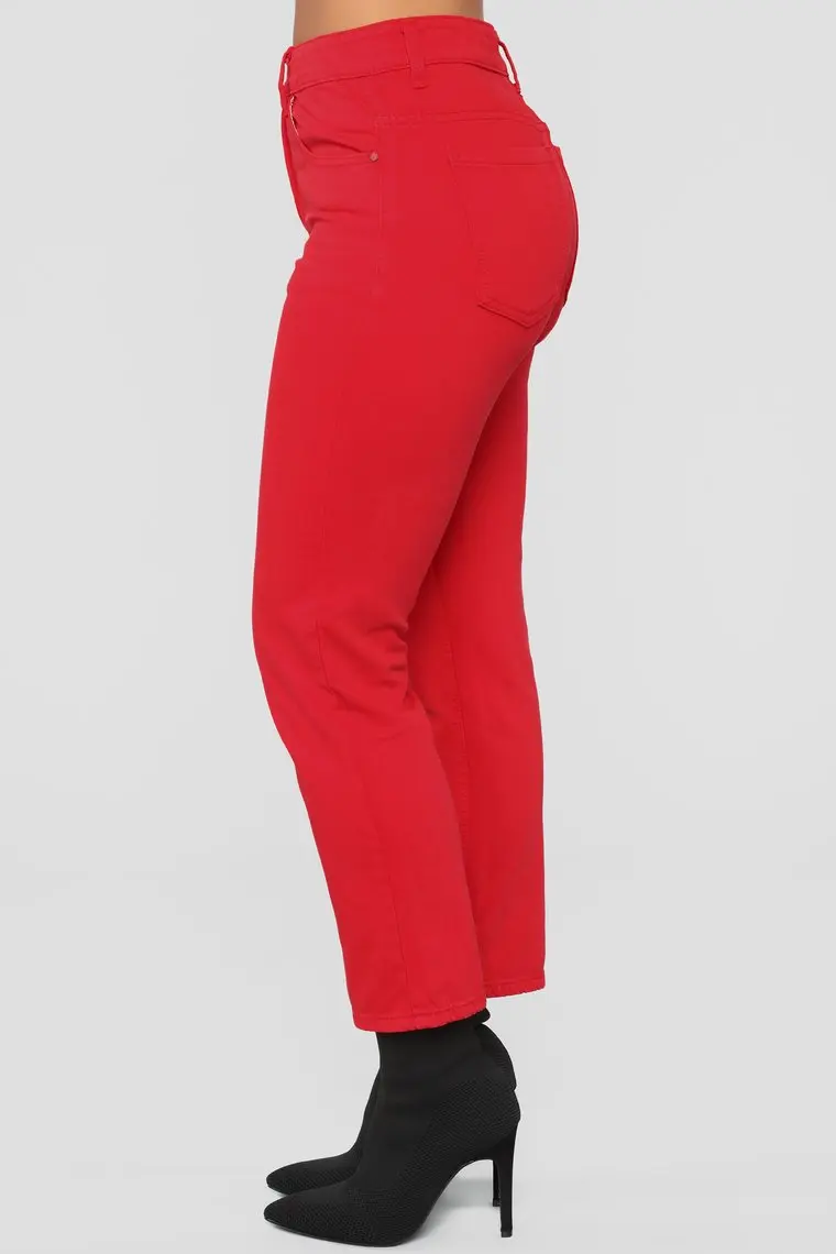 High Waist Wholesale Fancy Boyfriend Fit Red Denim New Model Jeans Woman