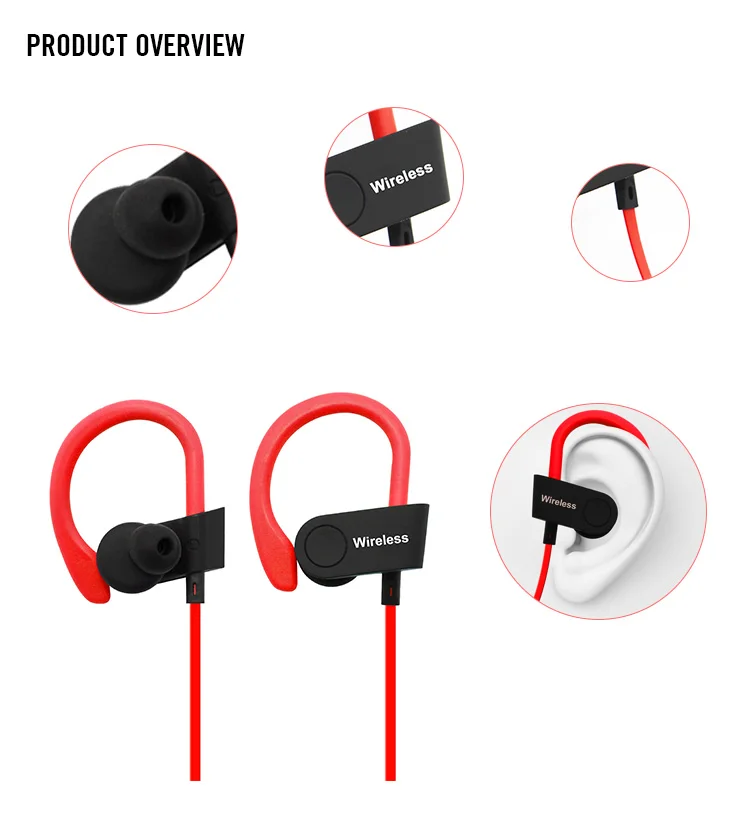 Factory Price IPX7 Waterproof Wireless Earphone Bluetooth Headphone Built-in Microphone with Soft Ear Hooks - ANKUX.COM